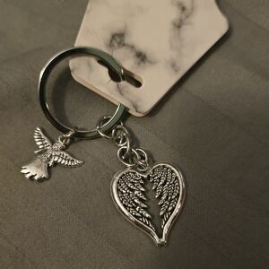 Silver Angel and Heart Wings Key Holder